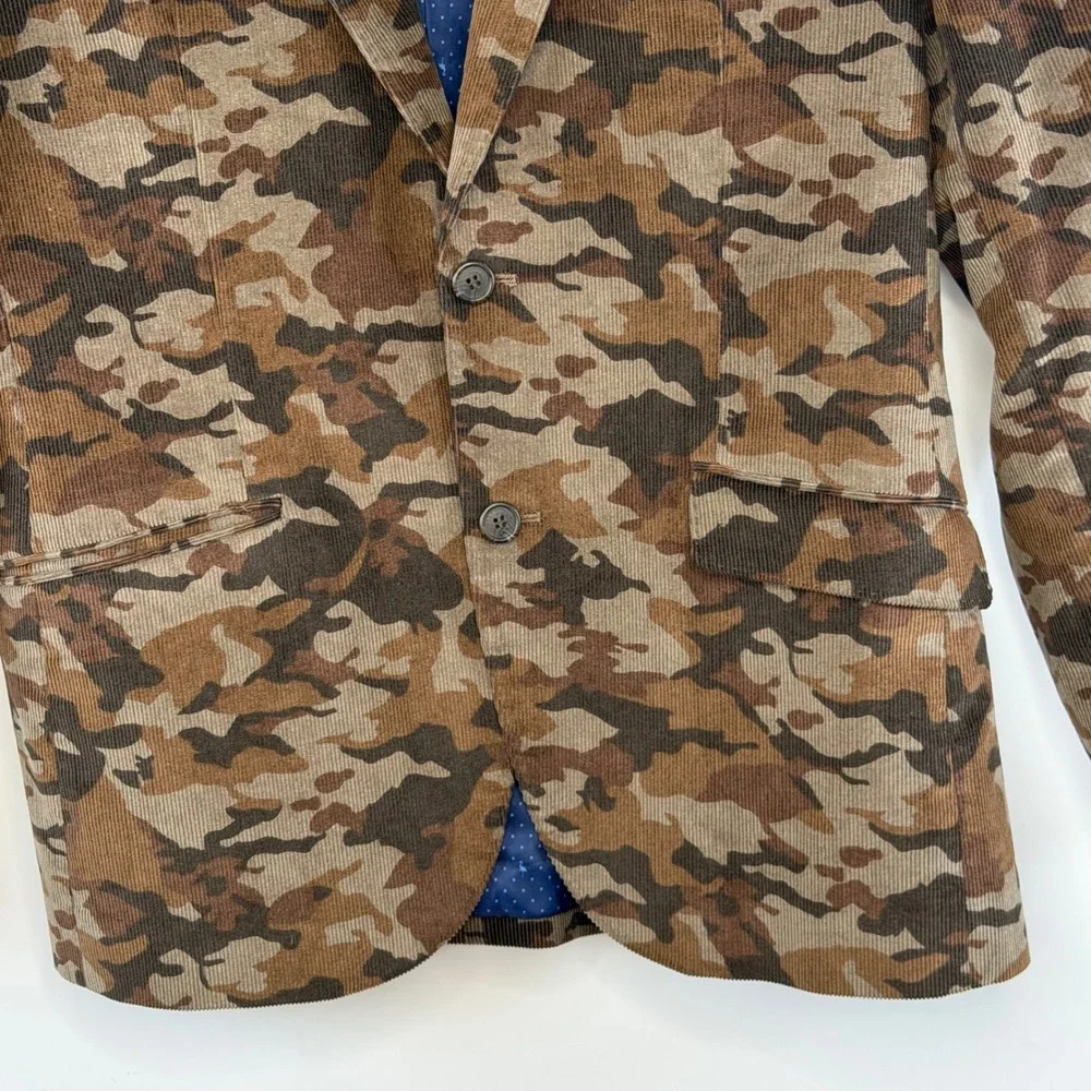 TailorByrd Camo Corduroy Blazer Brown Heritage Ivy Prep Sport Coat Mens 40R